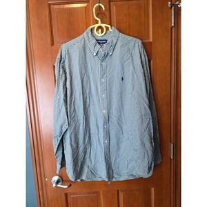 Ralph Lauren Golf Shirt Mens size XLarge Tilden Button Down Gingham Check Green